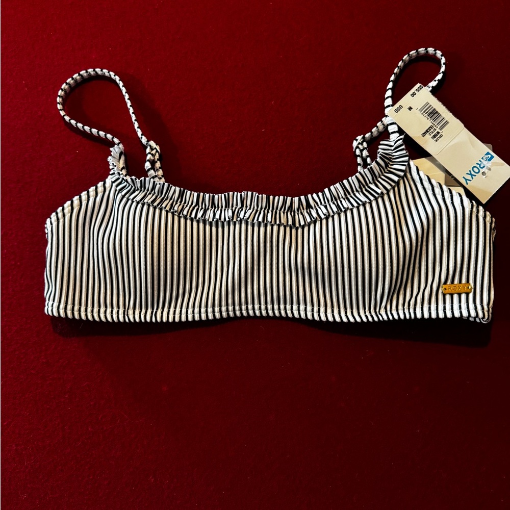 Roxy Black and White Striped Bikini Top
